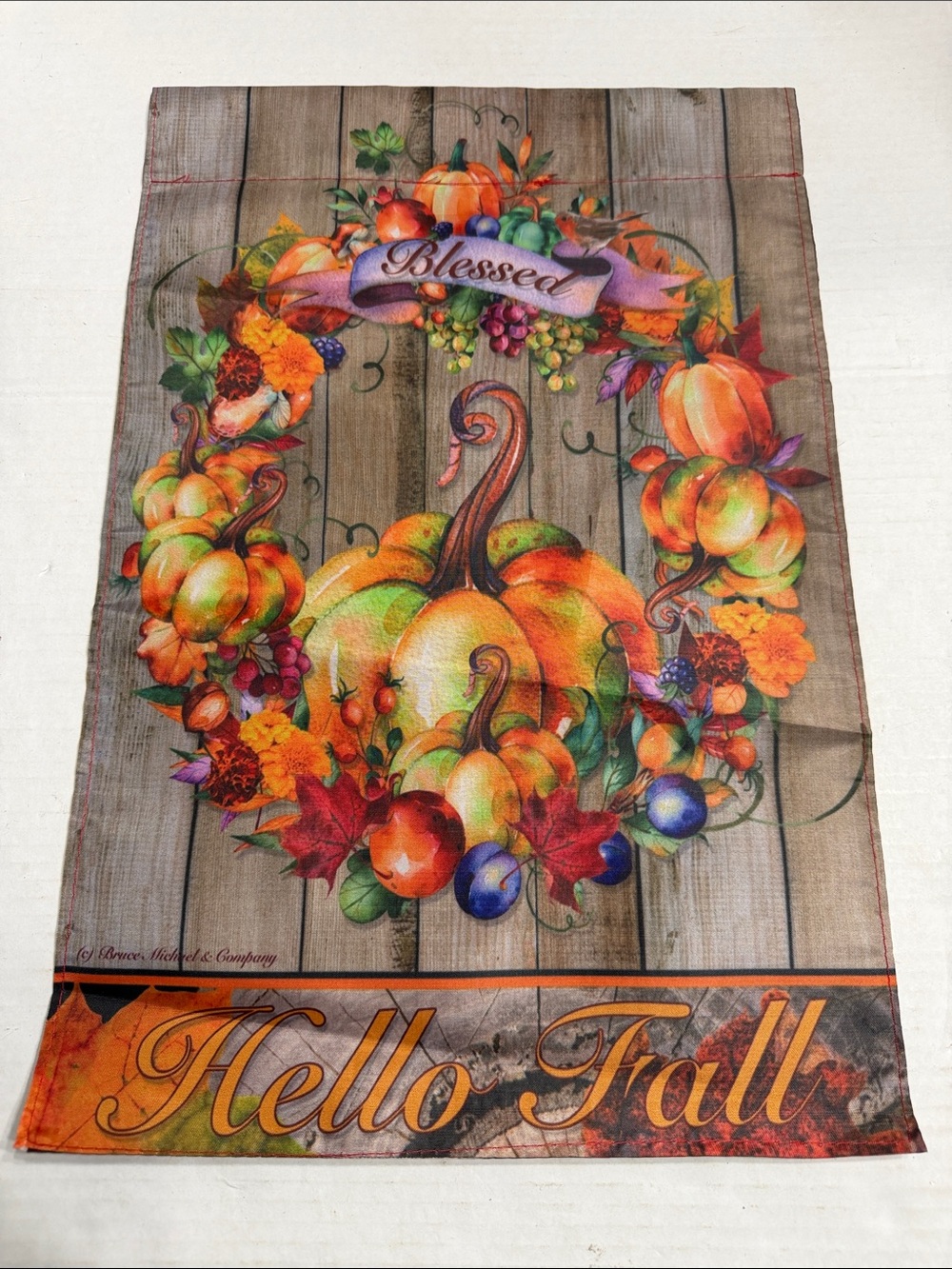 Blessed Pumpkin Wreath Fall Garden/Lawn Flag - Orange Multi